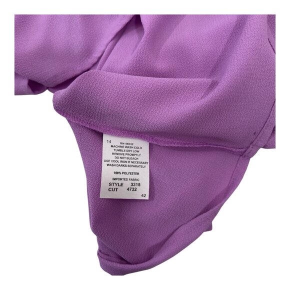 Seven Forty two Women Purple Ruffle Tie-Neck Blouse SZ Large 3/4 Puff Sleeves - Picture 5 of 10